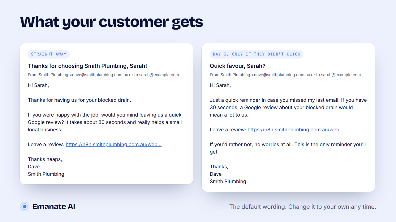 The thank-you email and the one reminder a customer receives