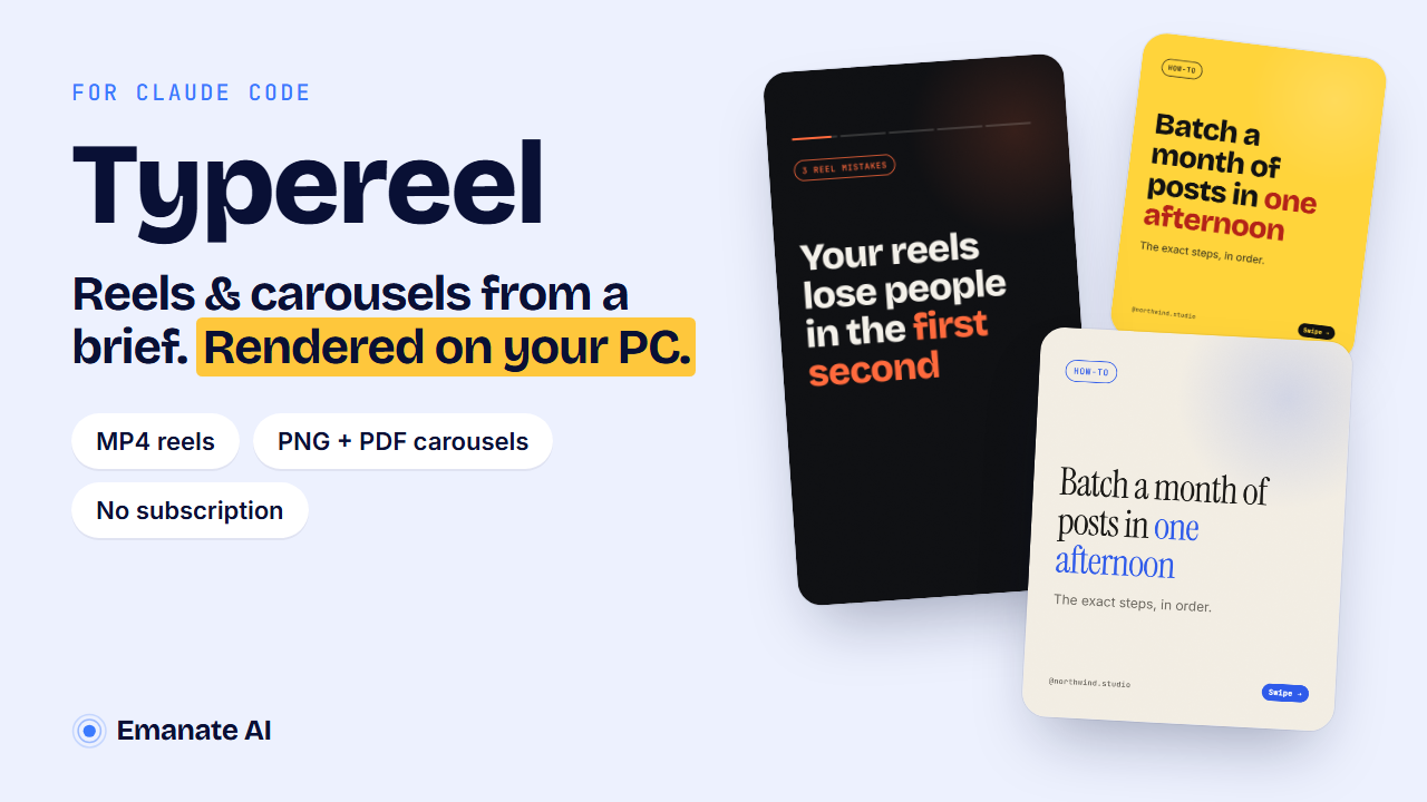Typereel: reels and carousels from a brief, rendered on your PC